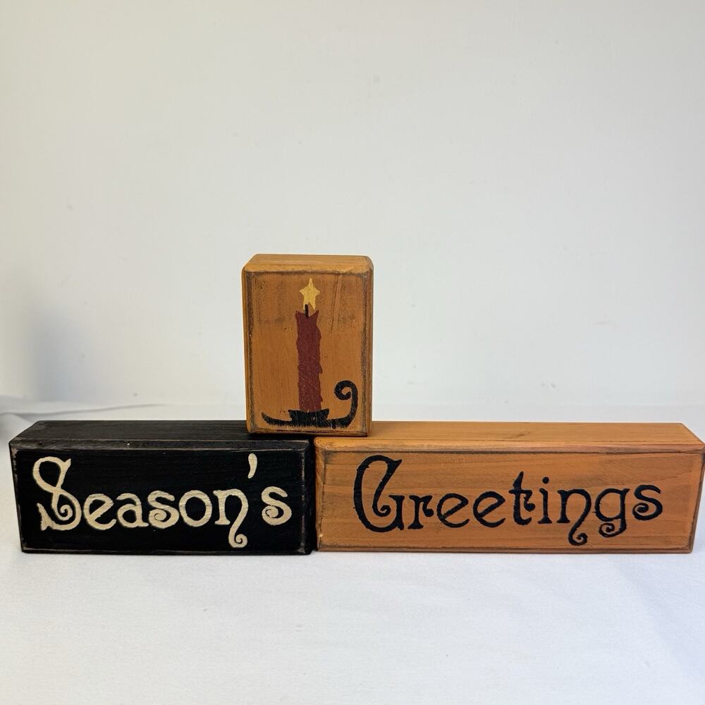 Seasons Greeting 3 Wooden Blocks Decorating